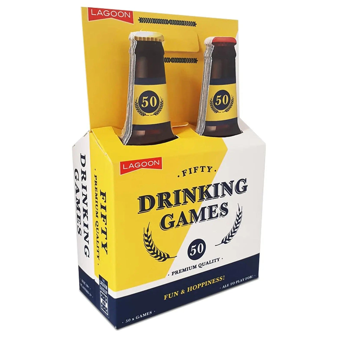 Pack of fifty drinking games in a beer bottle pack with beer bottle shaped cards