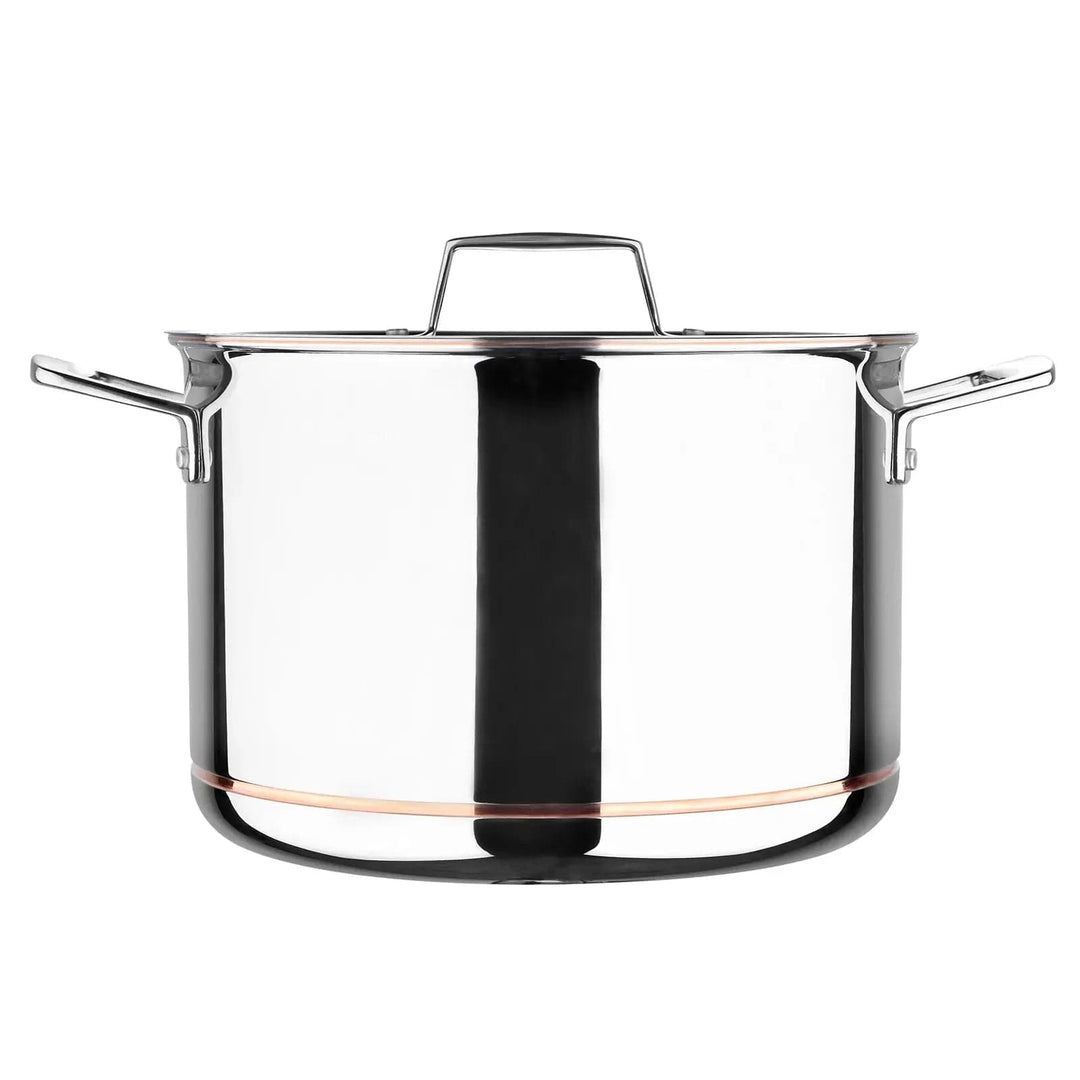 Side view of a 7.6 Litre capacity stock pot for cooking stews, sauces and large family meals