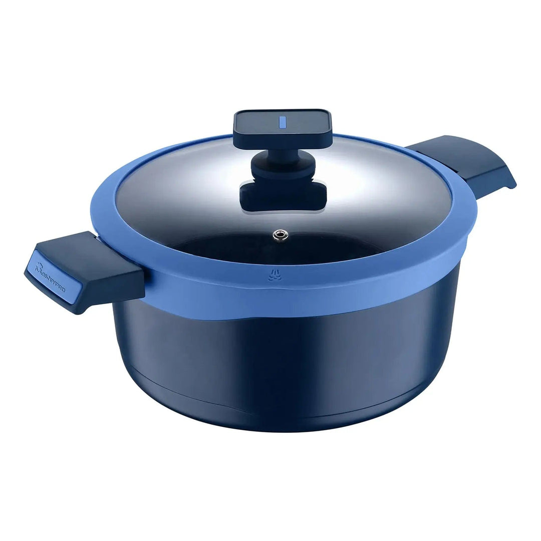 Two tone blue casserole pot with glass lid and steam ent