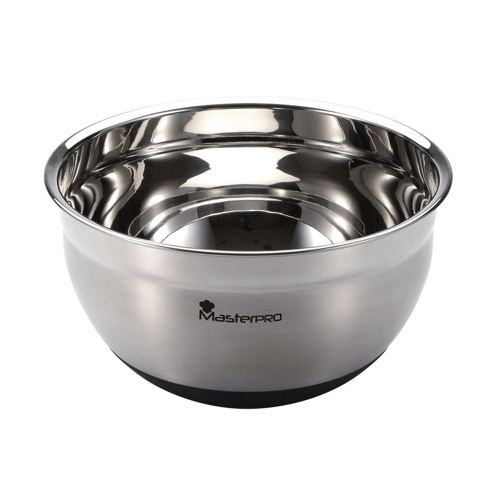 single mixing bowl with lid removed highlighting smooth silver interior