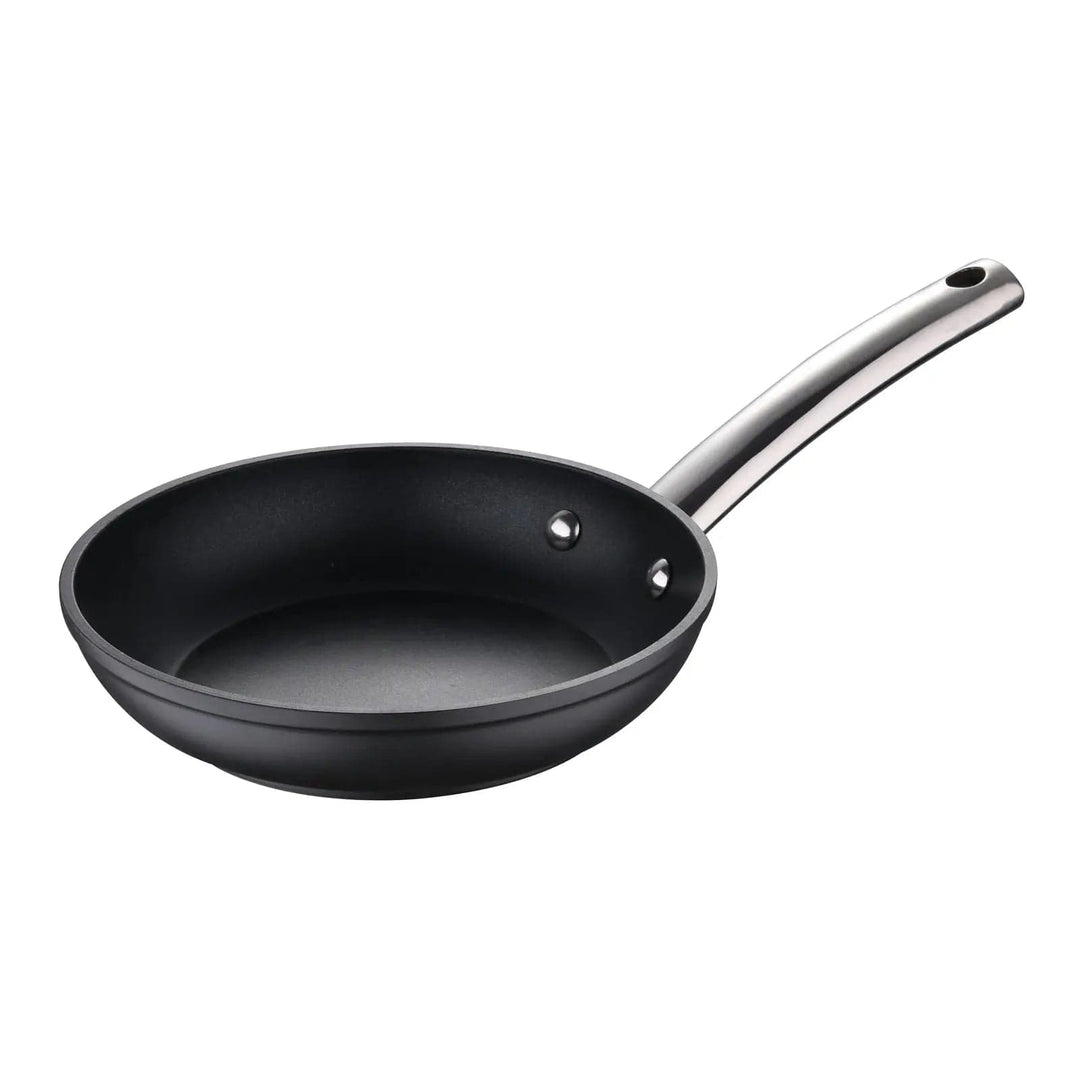 Matt black forged aluminium frying pan with stainless steel handle