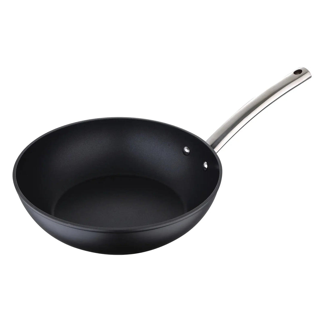 Non-stick black wok with silver handle