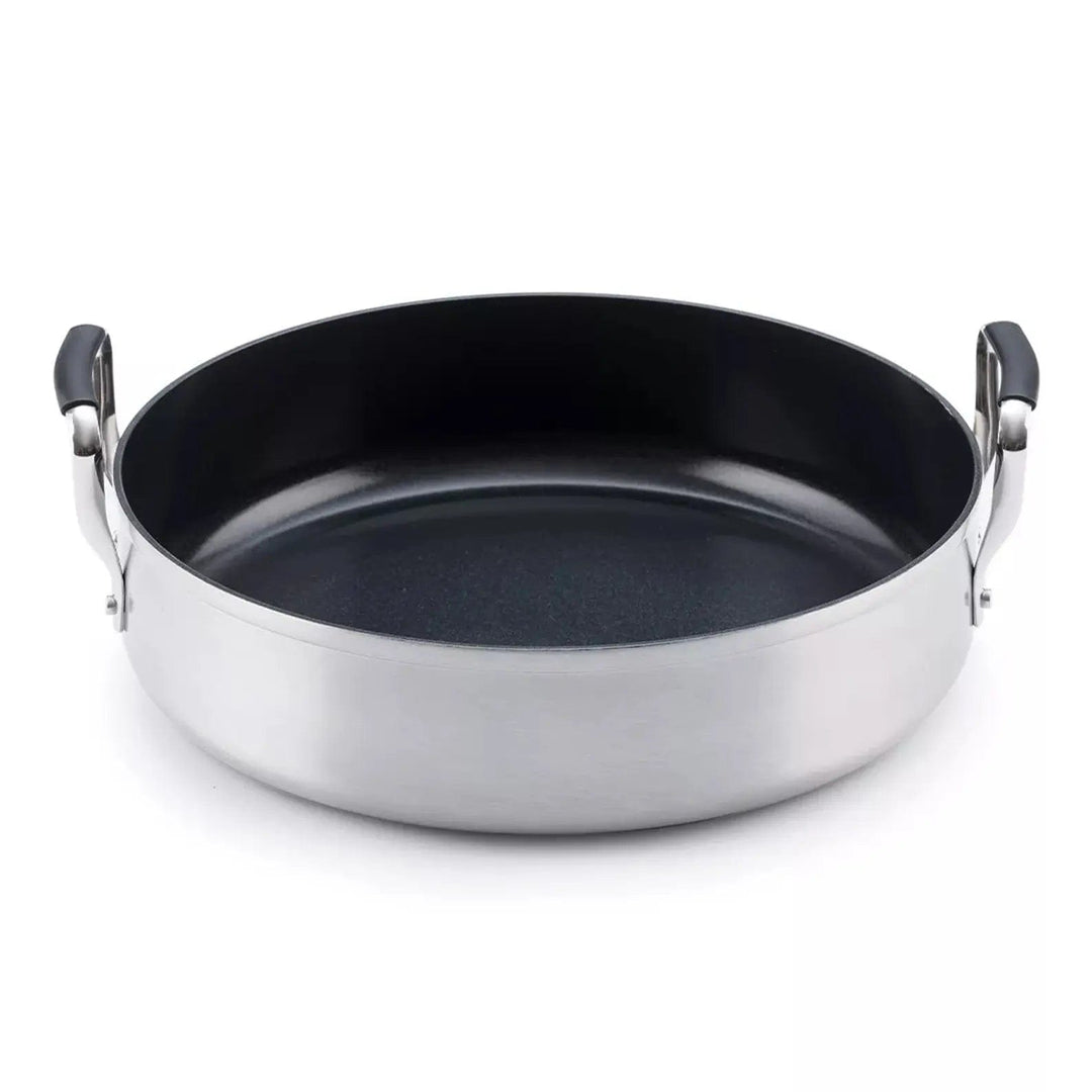 2 handled shallow pot aluminium with black non-stick interior