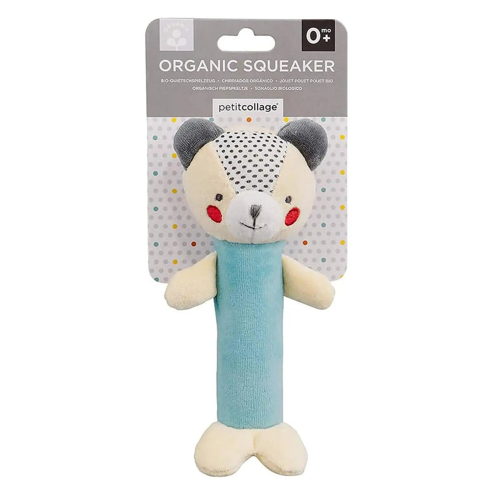 Blue bear design organic squeaker toy for babies