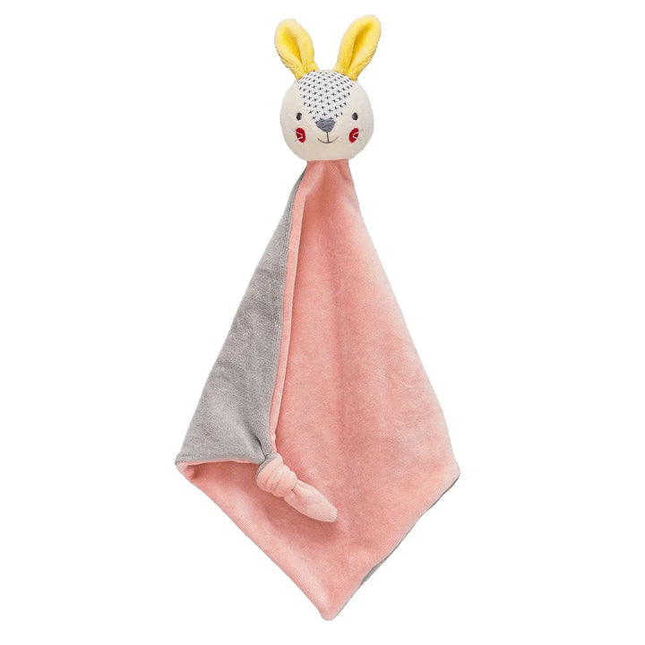 baby pink bunny blanket with knotted corner