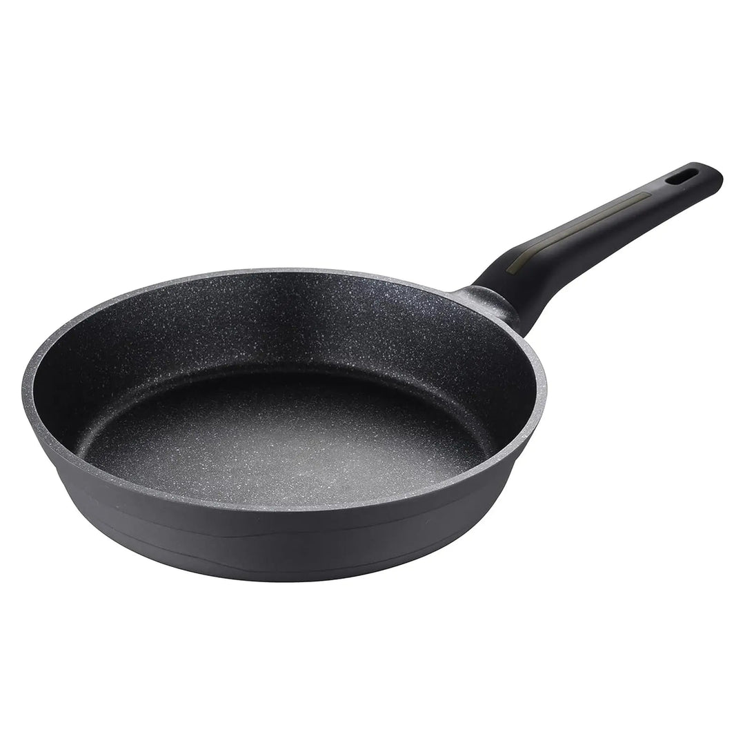 Bistro design deep sided black marble effect frying pan with colour inset in the handle