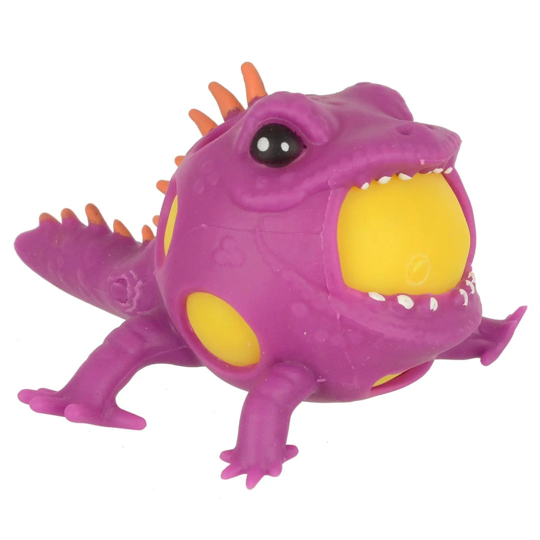 Purple and yellow squeezy lizard ball squishy toy