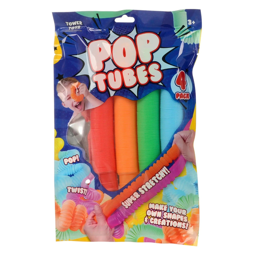 Pack of 4 brightly coloured Pop Tubes to make your own shapes and creations