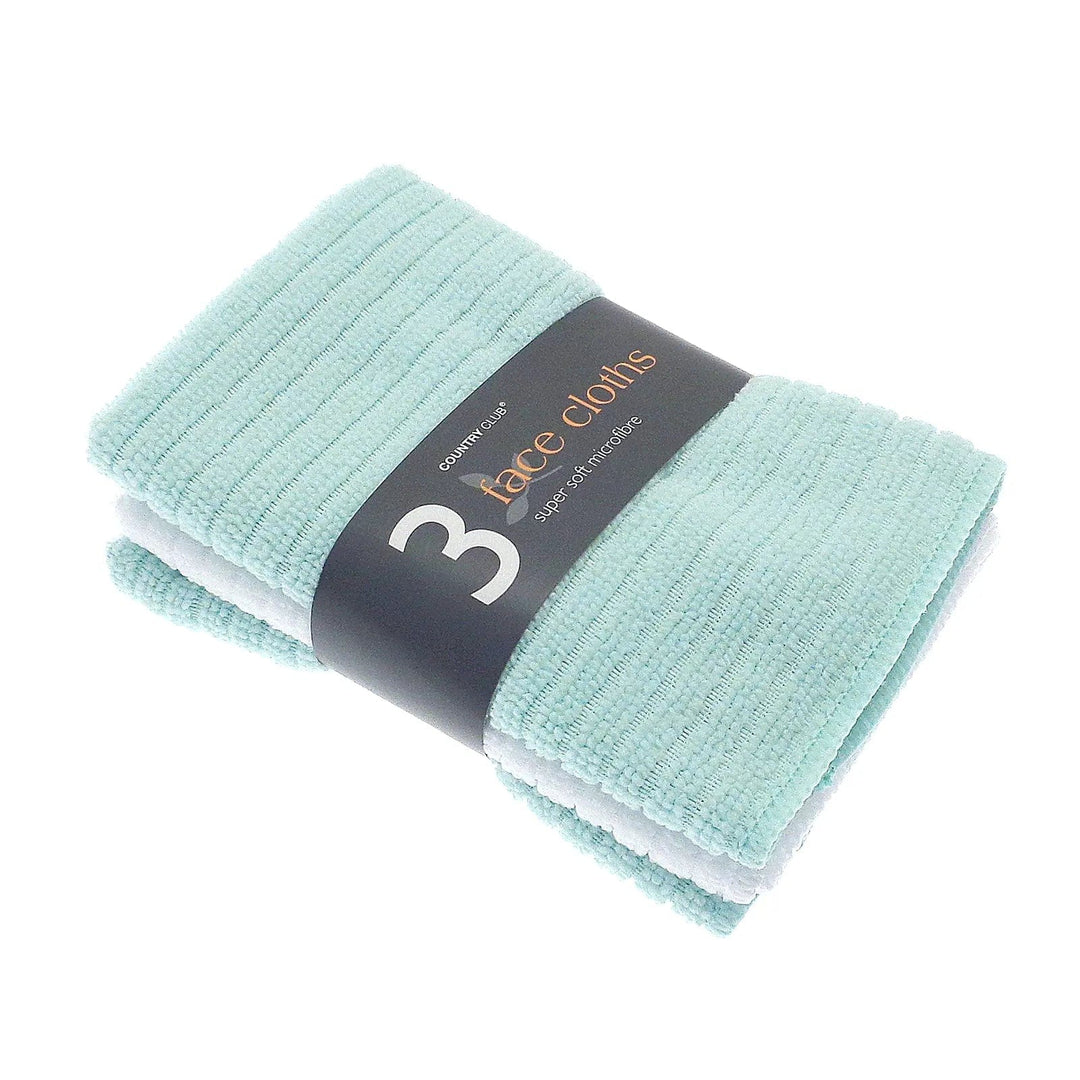 Pack of 3 face cloths in mint green and white super soft microfibre