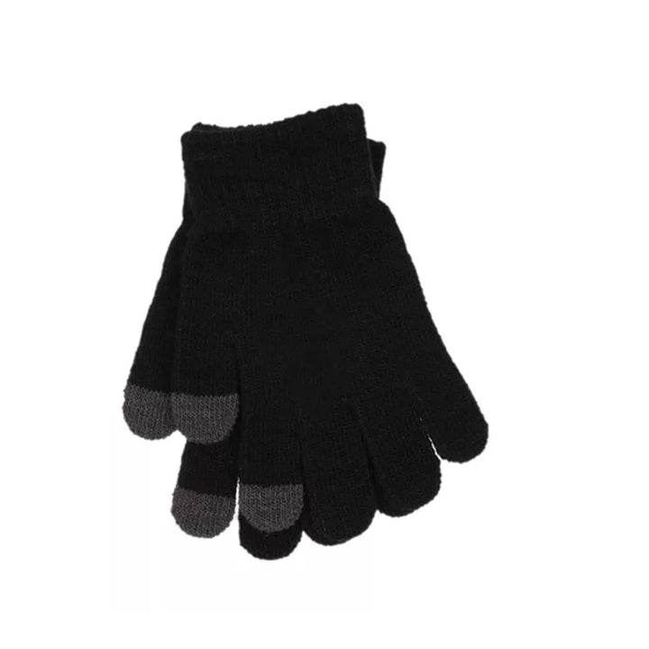 Kids black touchscreen gloves in stretch knit fabric