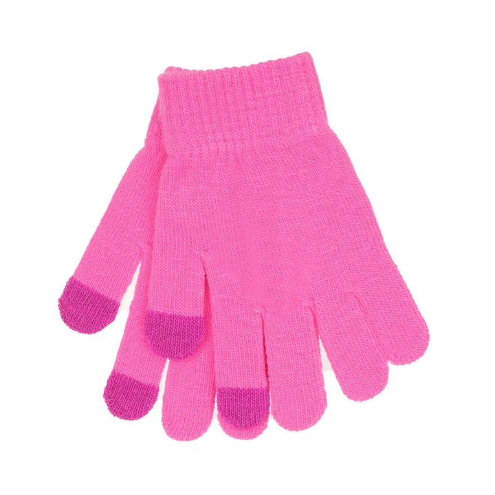 Kids pink touchscreen gloves in stretch knit fabric