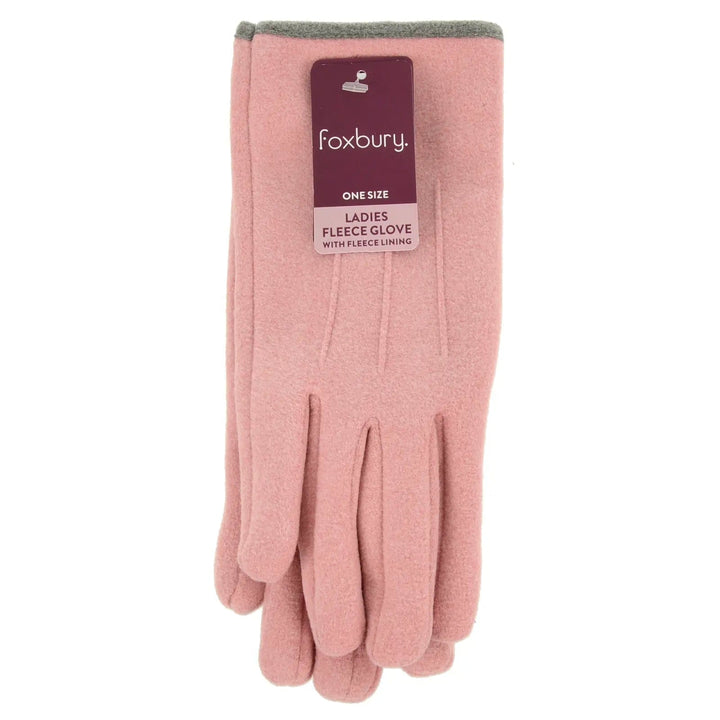 Foxbury ladies fleece glove in pink with grey cuff trim