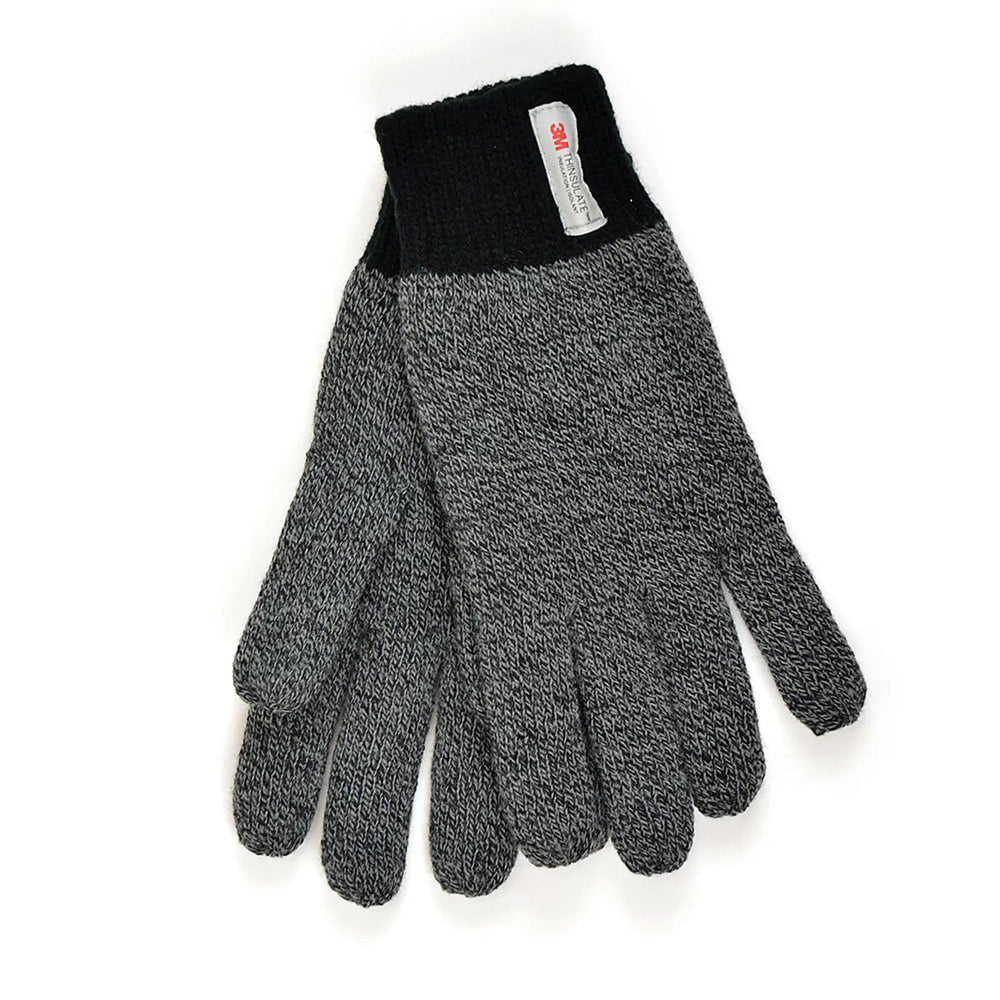 Black and grey marl soft knit insulated gloves for men