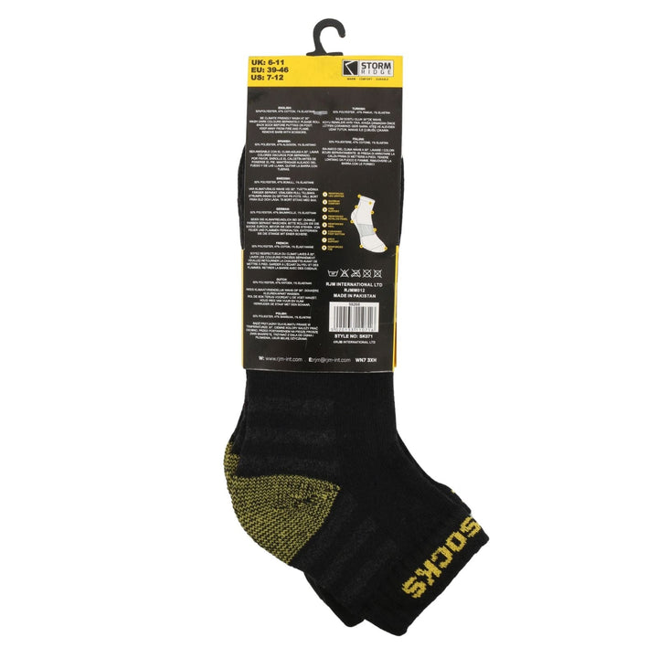 Black and yellow sock with packaging on a white background