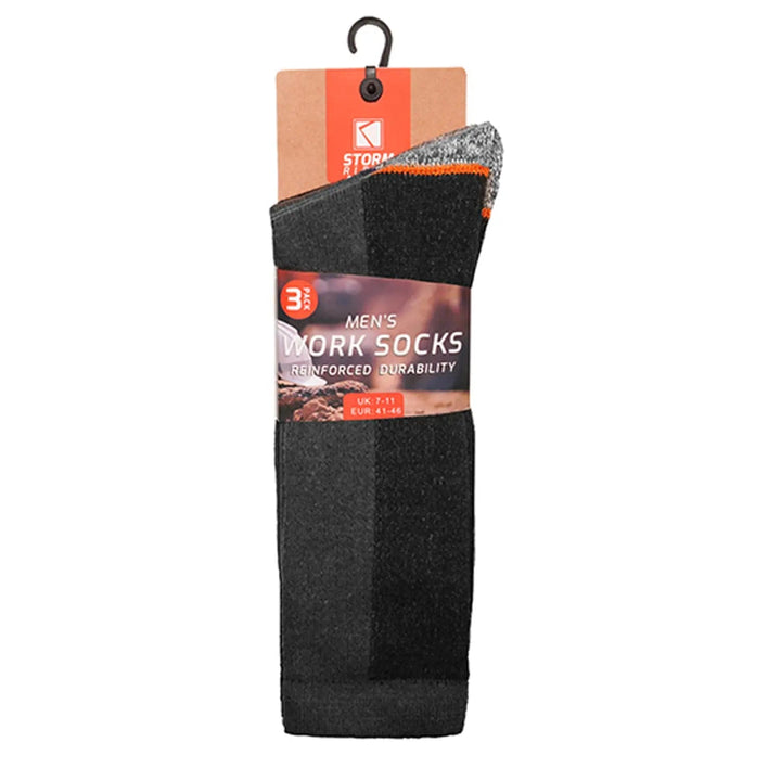 Pack of 3 pairs of men's work socks by Storm Ridge in grey and black