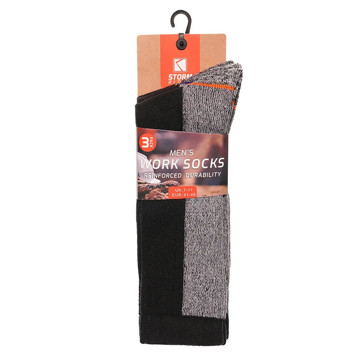 Pack of 3 pairs of men's grey and black work socks by Storm Ridge