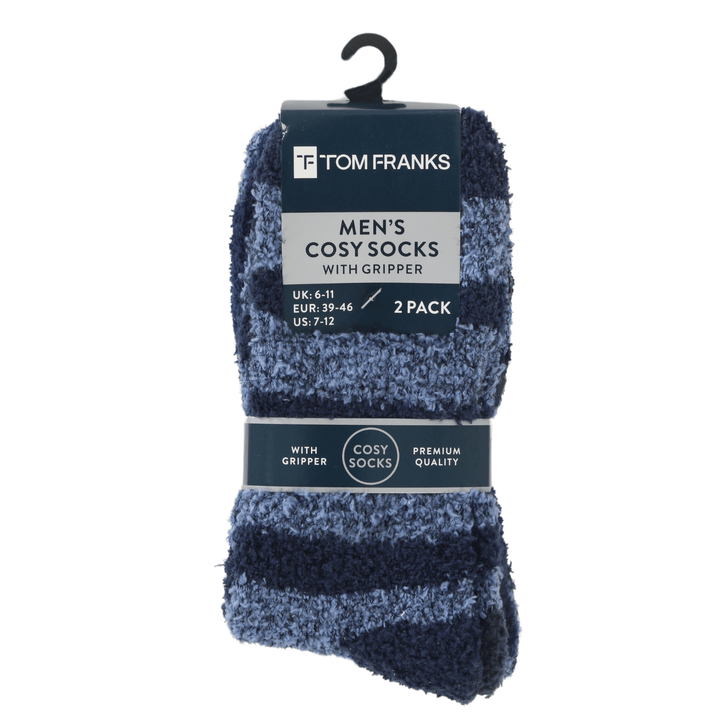 tom franks mens blue cosy socks in cardboard packaging