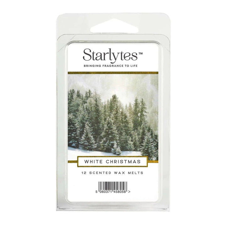 Starlytes pack of 12 White Christmas scented wax melts with snowy forest scene