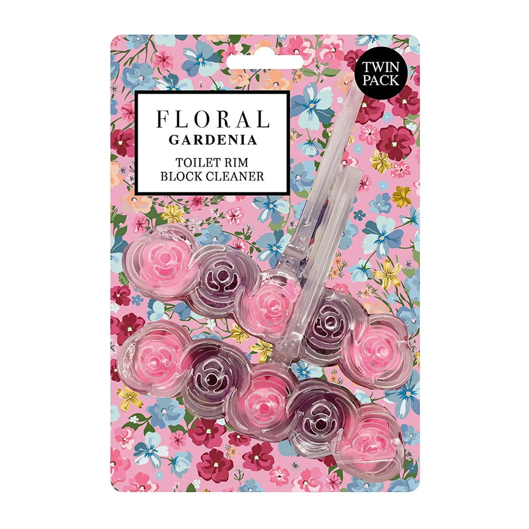 Pack of 2 Floral Gardenia scented toilet rim block cleaner in shades of pink