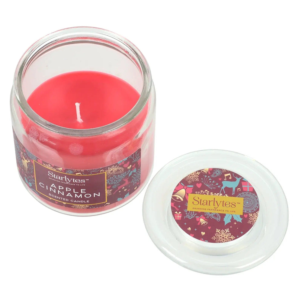 Apple Cinnamon Christmas scented candle with glass lid, red wax and single wick