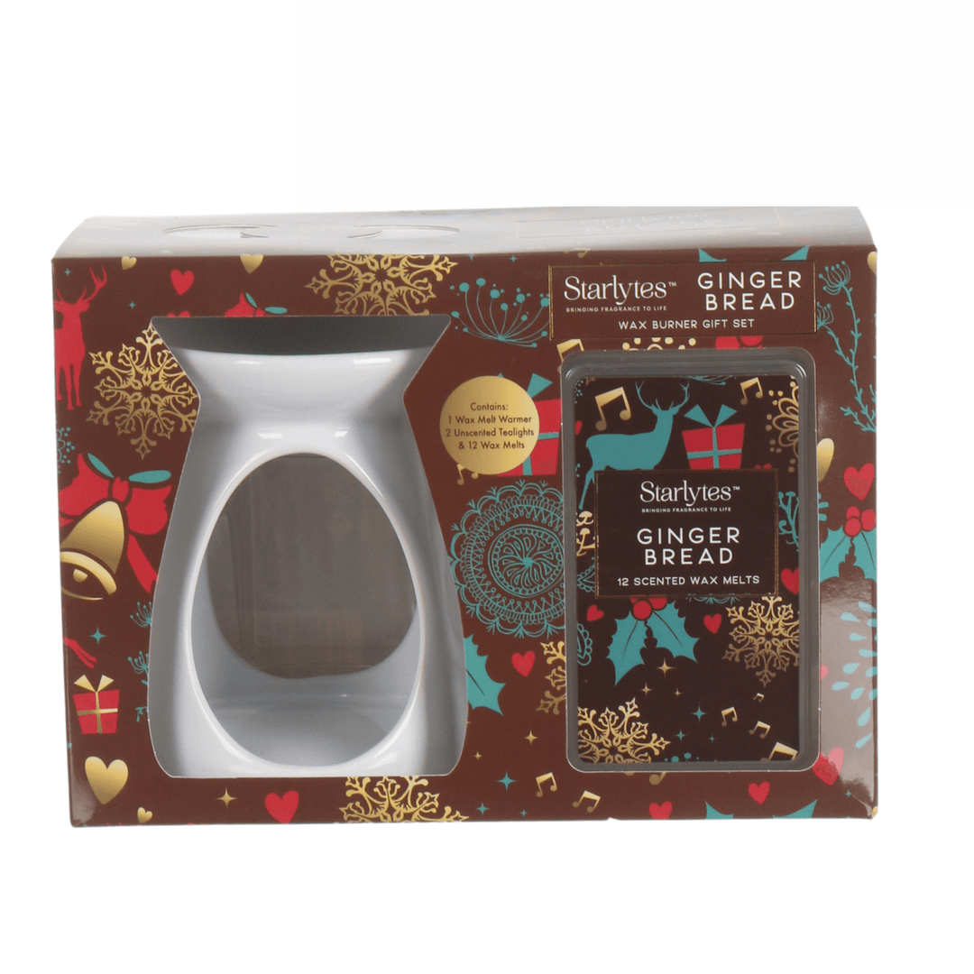 gingerbread wax melt burner gift set with burner, 12 wax melts and 2 tea lights