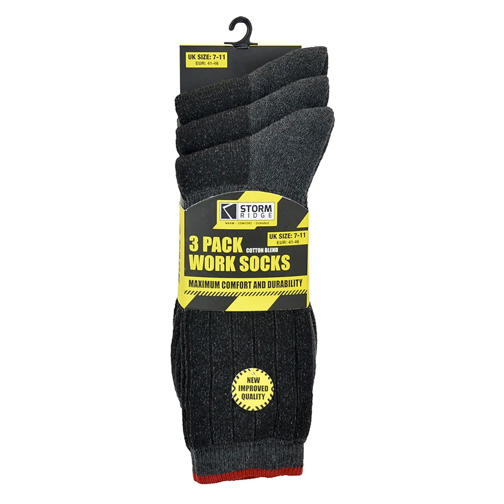 Pack of 3 mens work socks in grey and black with red top band for UK size 7-11