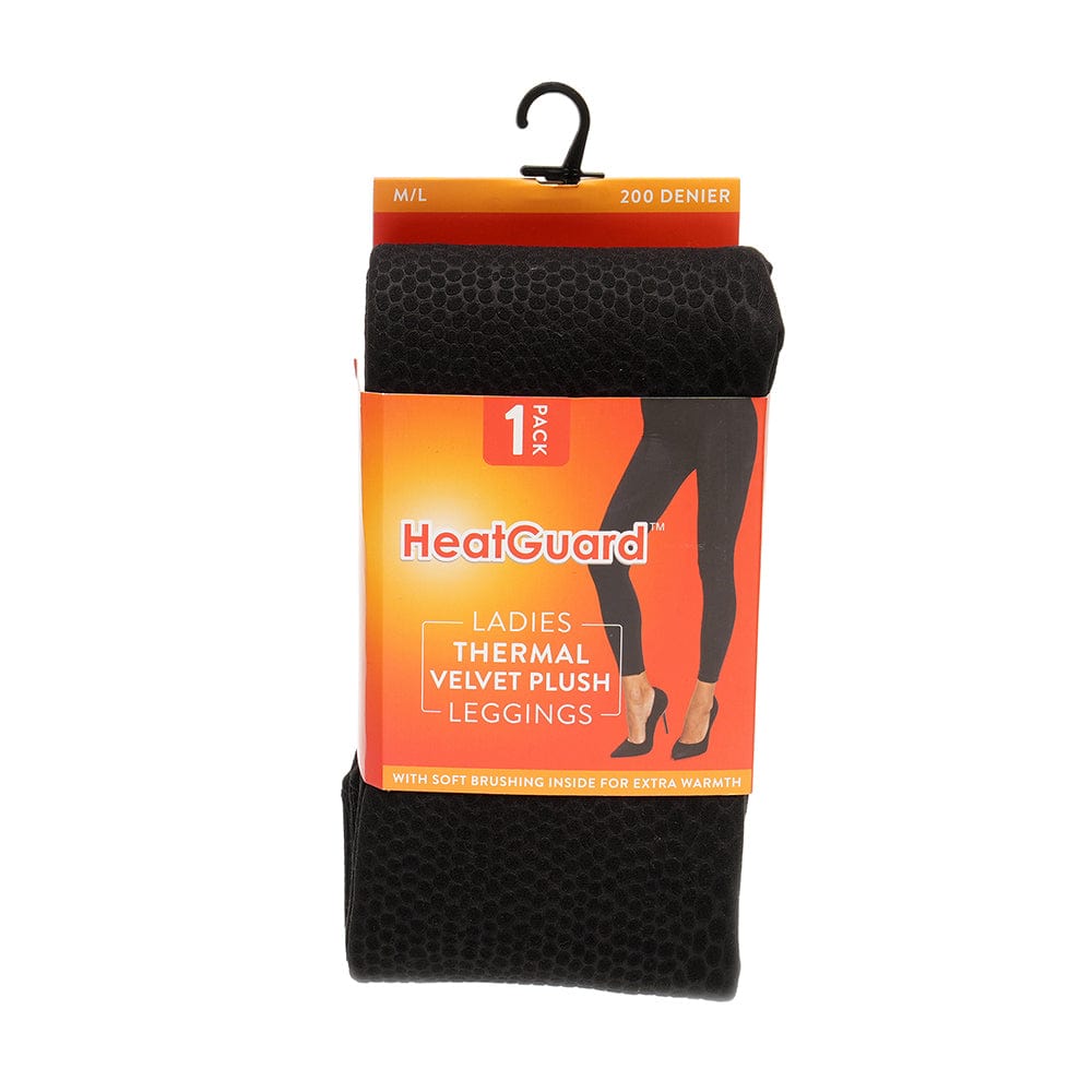 heatguard black snakeskin leggings in cardboard packaging with hanging hook