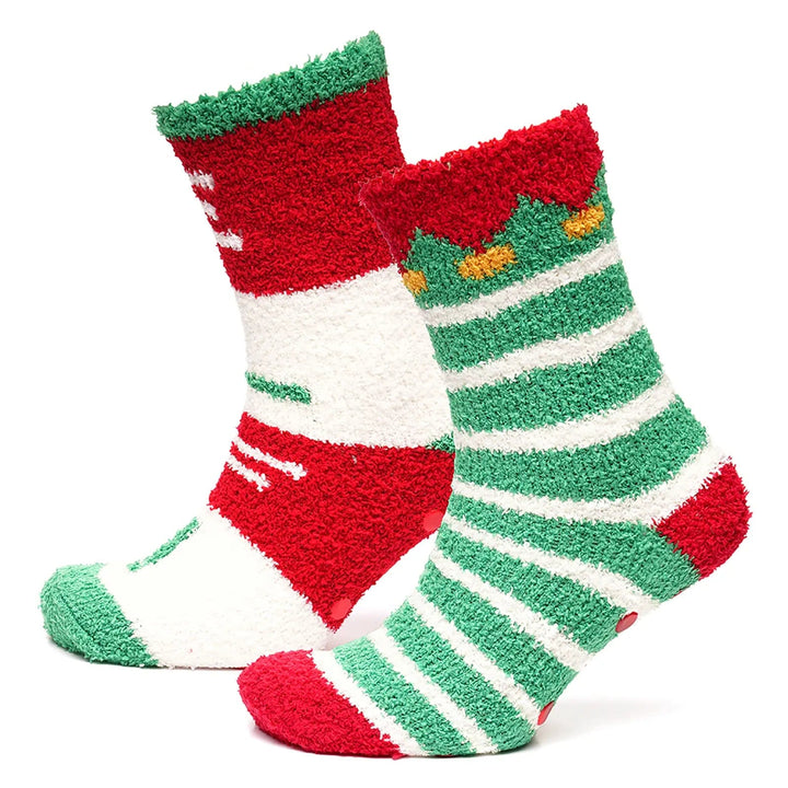 Red and green elf theme Christmas socks for men