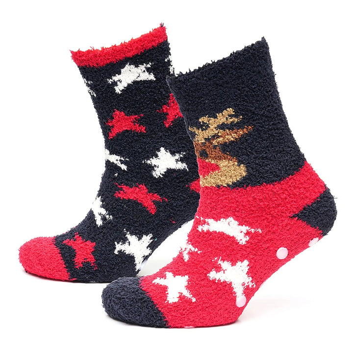 Black and red reindeer theme Christmas cosy socks for men