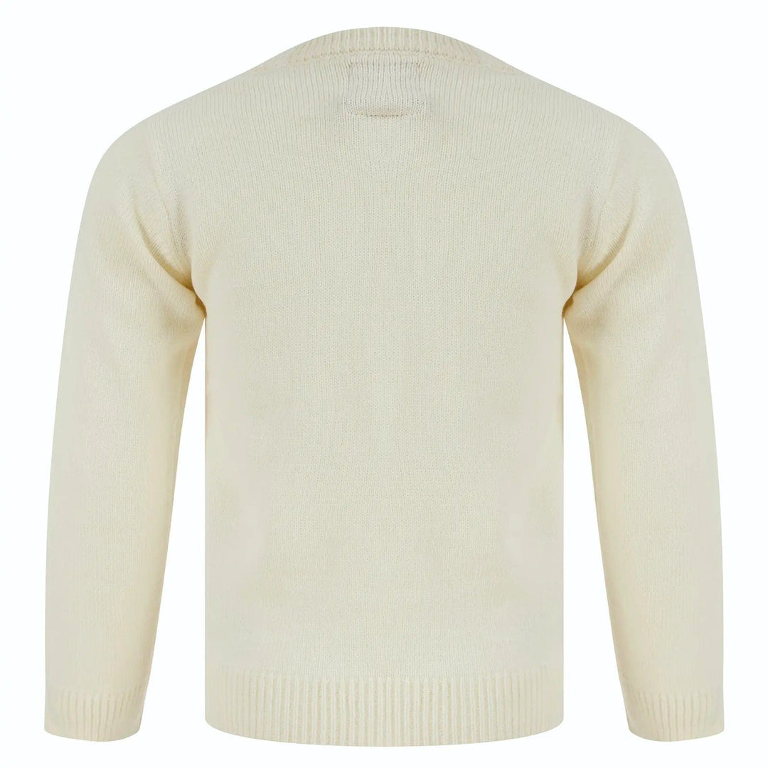 Back of a cream jumper with long sleeves