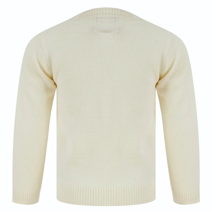 Back of a cream jumper with long sleeves