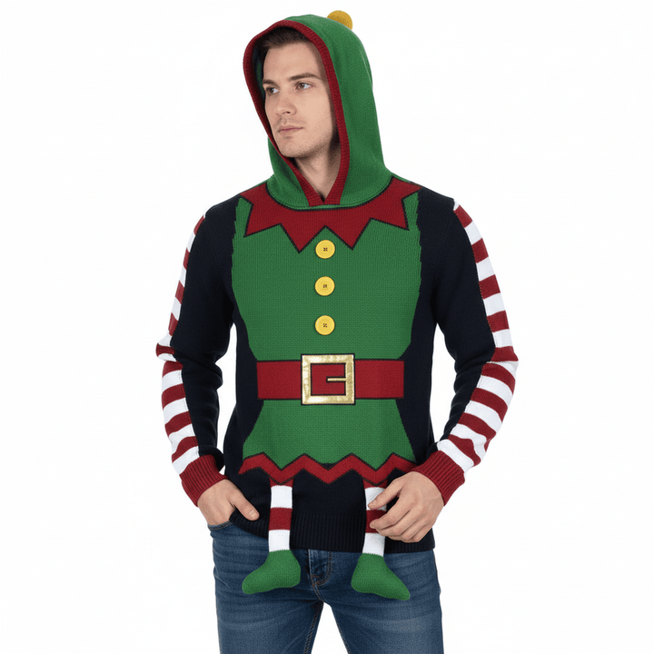 Hooded Christmas Jumper Elf Body With Legs Novelty Unisex
