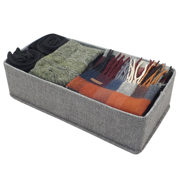 Grey storage tidy for a drawer or wardrobe to organise scarves, socks or belts