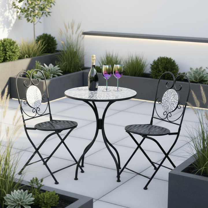 Azuma Garden Bistro Set Table Chairs Mosaic Tile Greek Design