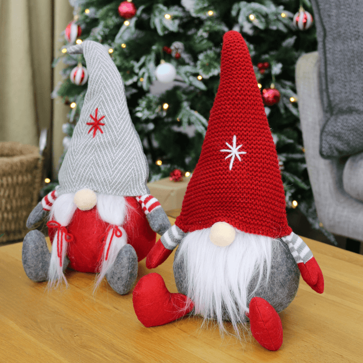 Sitting Gonk Fabric Christmas Figure Decoration Red Grey 38cm