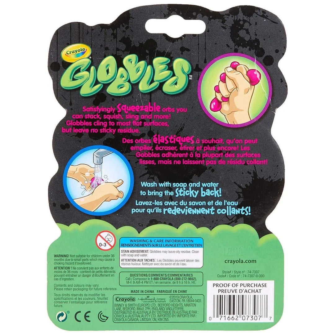 Back of the packaging of crayola globbles