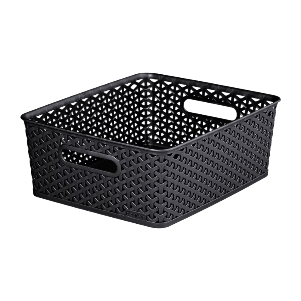 medium size dark grey storage basket with rattan style effect