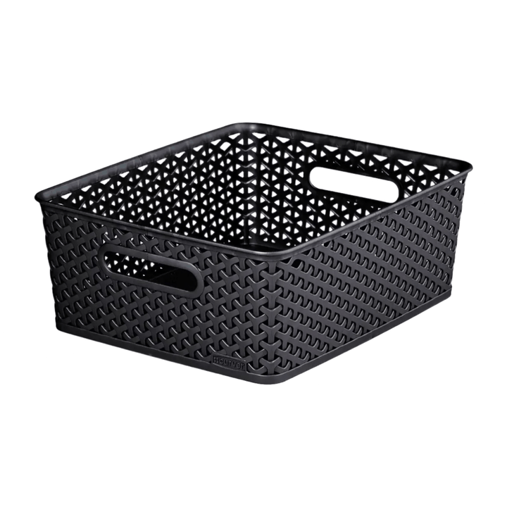 medium size dark grey storage basket with rattan style effect