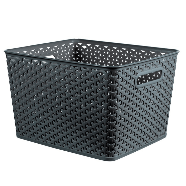 large size dark grey storage basket with rattan style effect