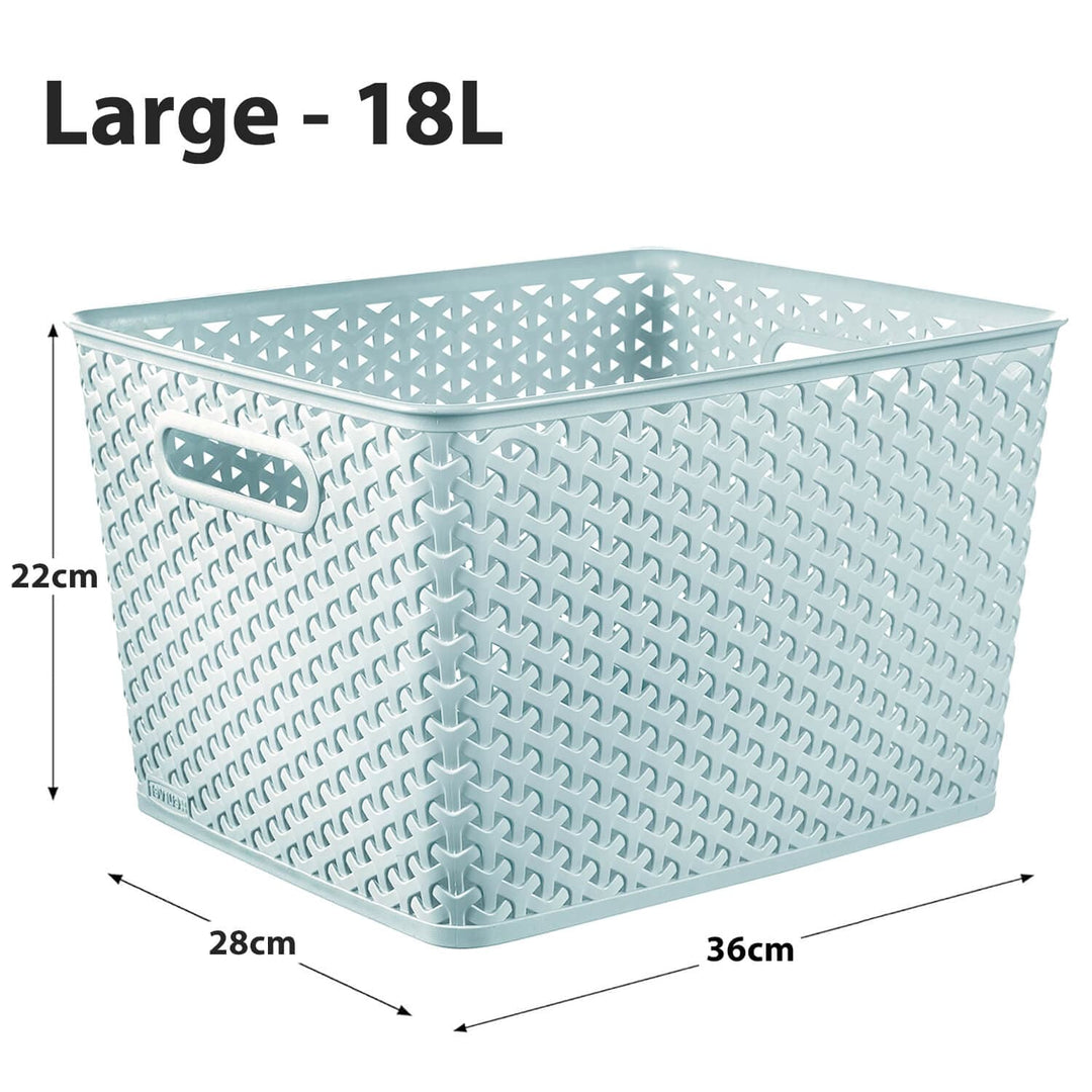 Large size light blue woven style storage basket with dimensions