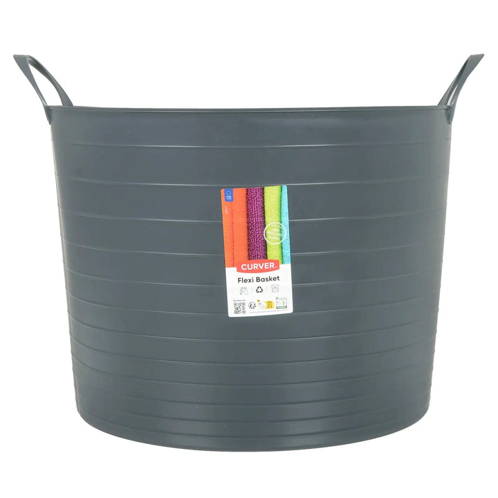 Side profile of a grey flexi basket with side handles