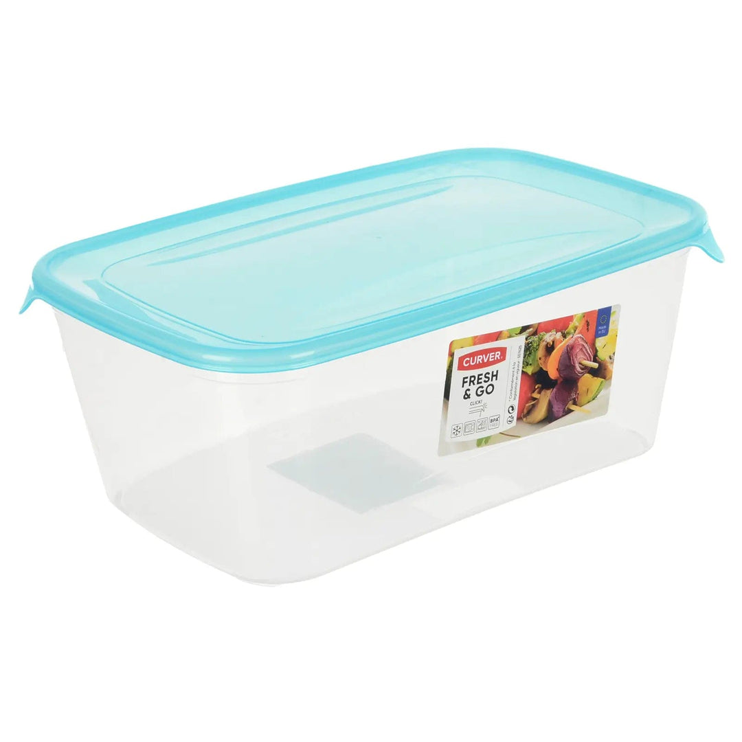 Large rectangle food container with blue lid and corner handles