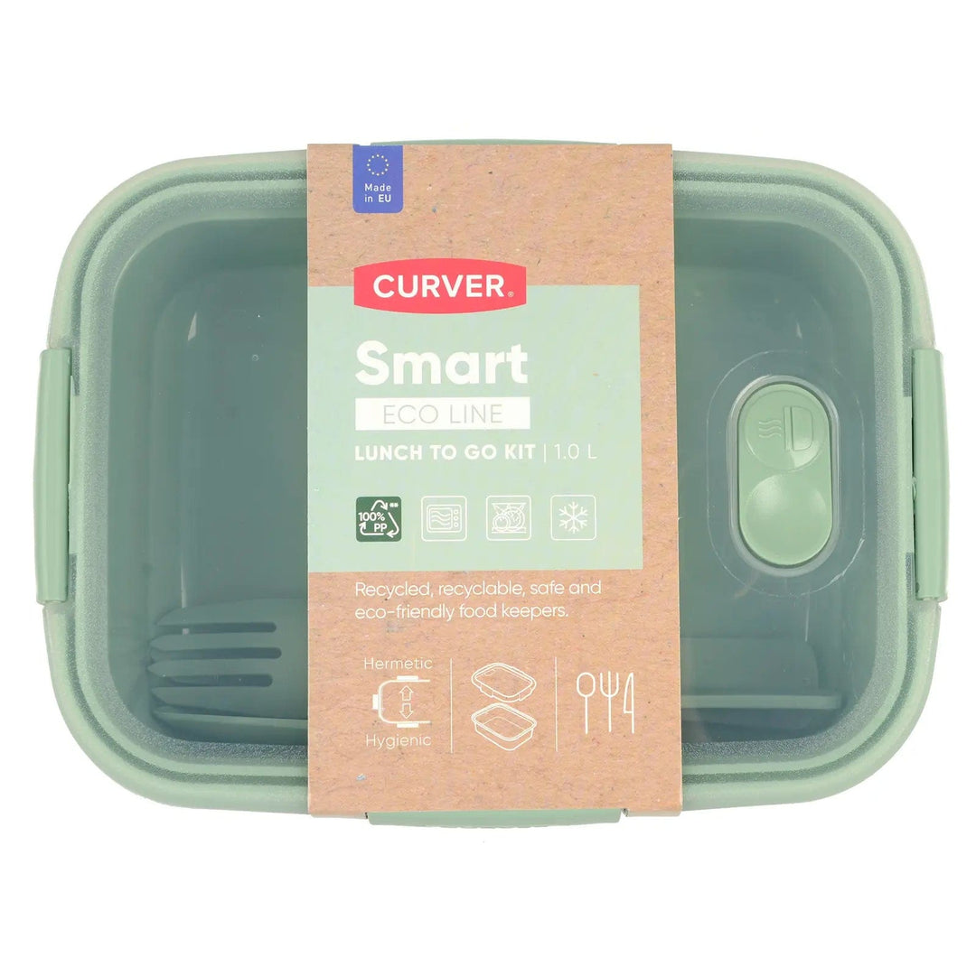 Curver Smart Lunch to go kit green plastic food storage box with cutlery set