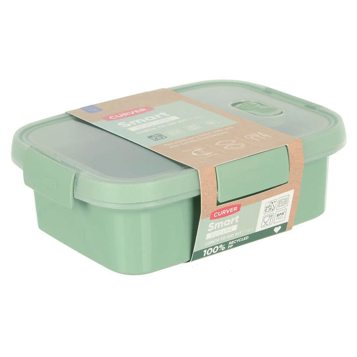 Green plastic food keeper box with clip lock lid