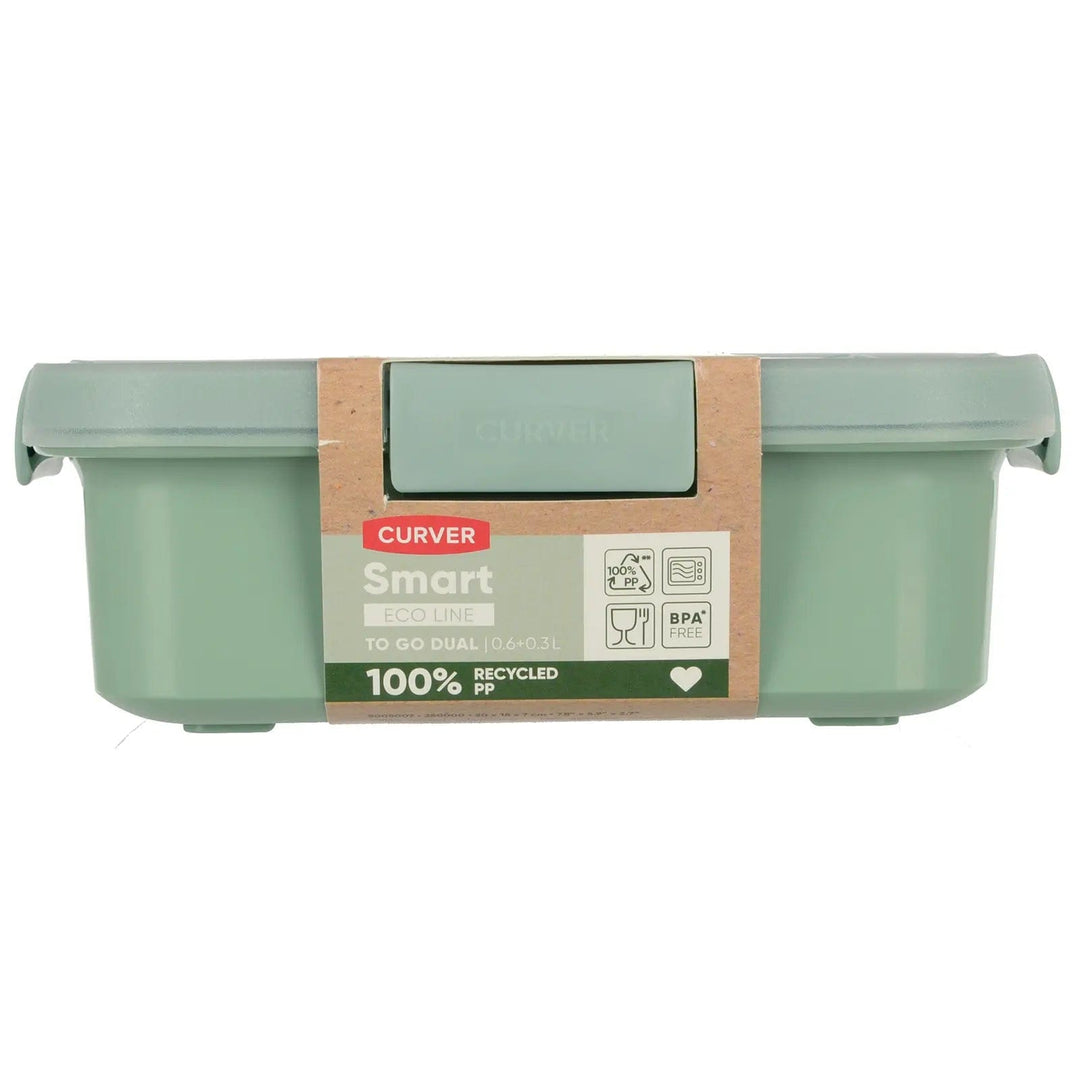 Side view of Curver Smart to go Dual food storage container in green plastic