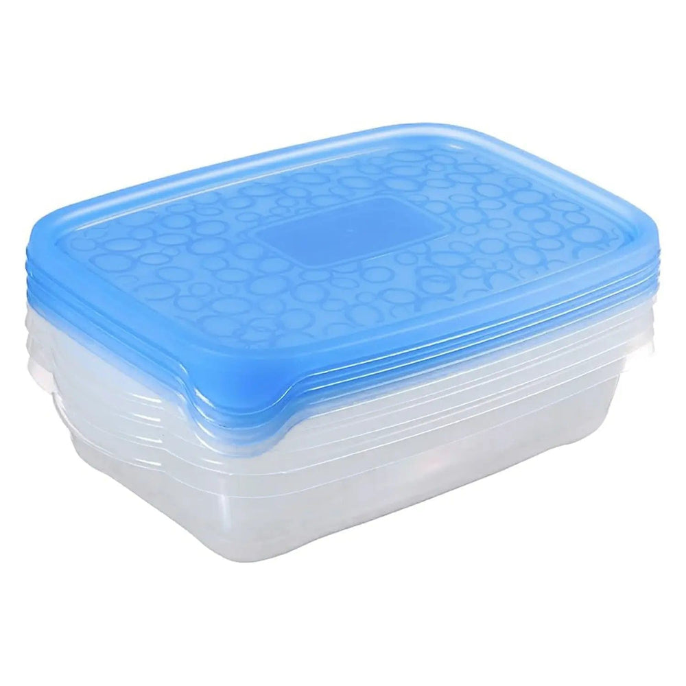 Set of 4 stacked food keeper boxes with blue lids