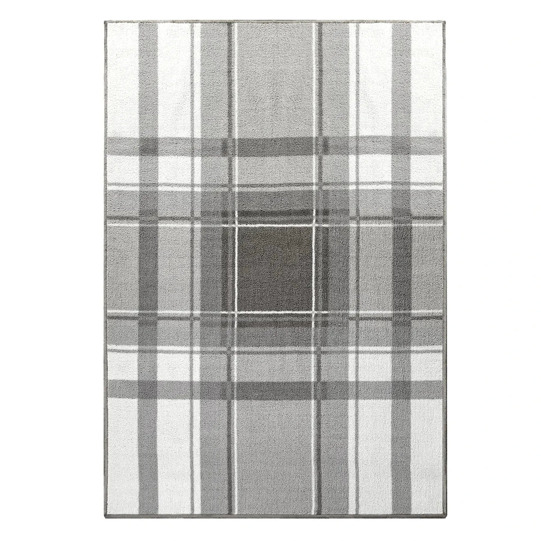 Shades of grey checked pattern floor rug
