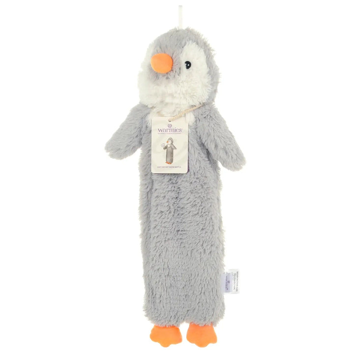 Grey and white penguin shape 3D long hot water bottle