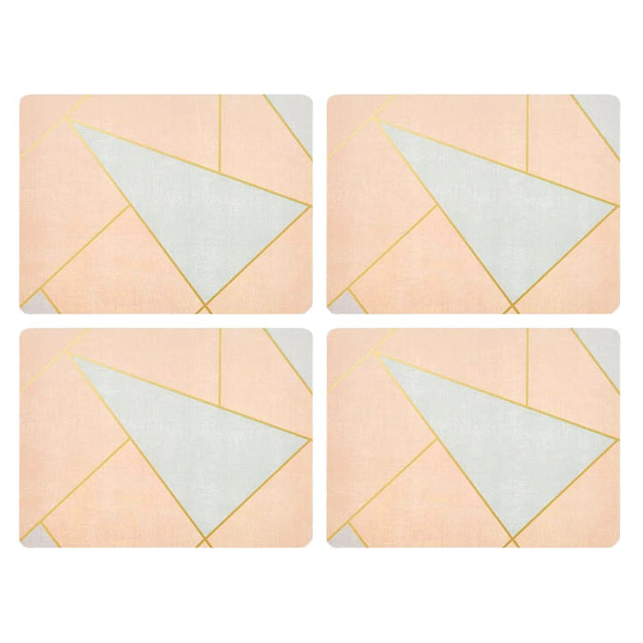 set of 4 pink, gold and grey geometric pattern placemats