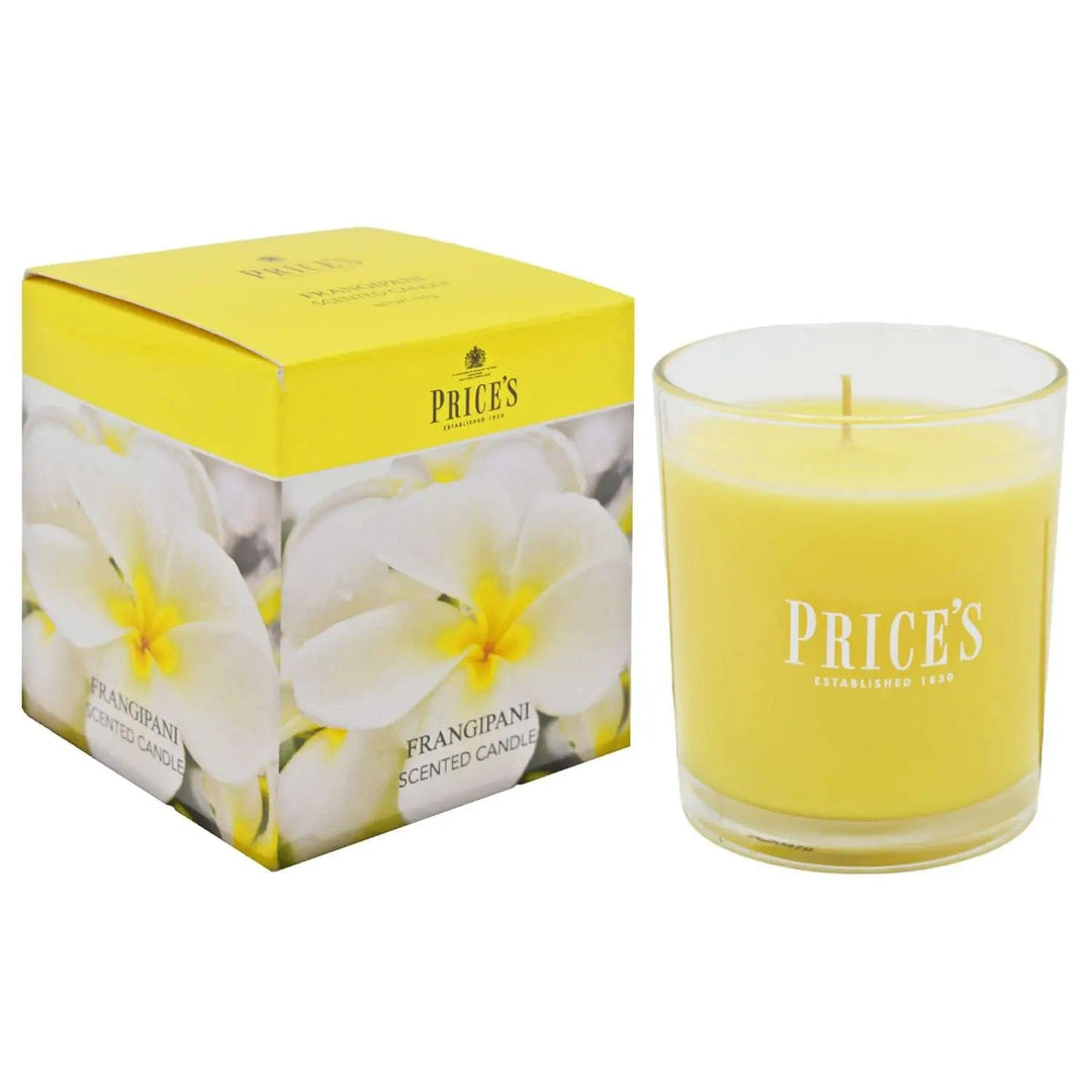 Frangipani scented candle in glass jar with gift box packaging